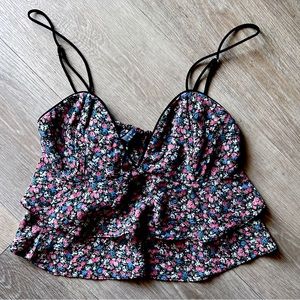 Dress Forum Crop Top Spaghetti Strap Floral Tiered Ruffle size medium